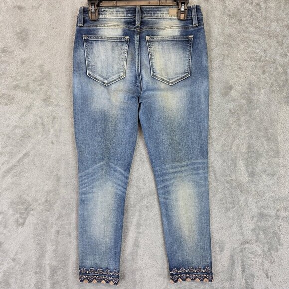 Miss Me Jeans Womens 27 Ankle Skinny Embroidered Sequin Hem Distressed Denim - Picture 10 of 13